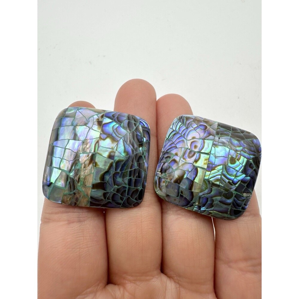 vintage abalone post earrings Square Shape
